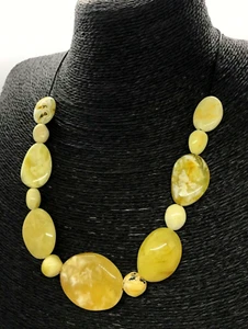 AMBER NECKLACE Gift Yellow Milky Natural BALTIC AMBER Beads Black Cord 30g 15338 - Bild 1 von 12