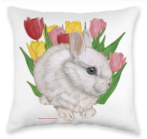 Hase Zwerg weißes Kaninchen Blumen Überwurfkissen, Dekokissen, niedlicher Akzent P - Bild 1 von 3
