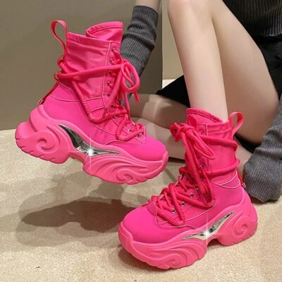 Comfort Platform Creeper Boots Women Lace Up Round Toe Fashion Sneakers School - Image 1 of 4
