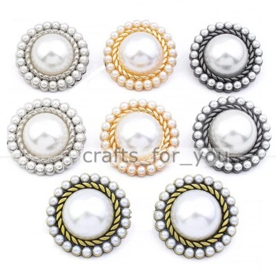 6PCS PEARL METAL SHANK BUTTONS 15MM-25MM TAILOR CLOTHING SEWING CRAFT DECOR DIY - Image 1 of 4