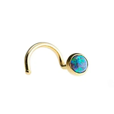 Piercing de perno de hélice con tornillo de fosa nasal relleno de oro 14K piedra ópalo verde-azul de 3 mm Foto 1 de 4