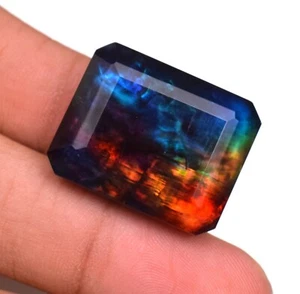 Natural Ammolite Gemstone Red Green Faceted Emerald Cut Huge 42.85 Ct TREATED - Picture 1 of 5