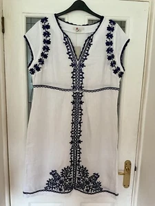 Boden Bea Linen Embroidered Dress - W0292 - White & Blue - Size 16L - BNWT - Picture 1 of 4