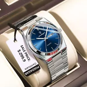 Poedagar Luxury Men's Quartz Watch - Waterproof, Luminous, Stainless Steel + Box - Picture 1 of 22
