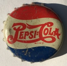 PEPSI-COLA 1940's DOUBLE DOT SMALL REG. U.S. PAT. OFF SODA BOTTLE CAP; USED CORK