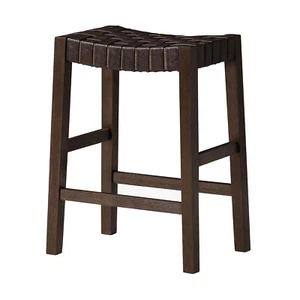 Maven Lane Stool, Weathered Brown Wood Finish w/Saddle Vegan Leather(Used) - Picture 1 of 6
