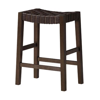 Maven Lane Stool, Weathered Brown Wood Finish w/Saddle Vegan Leather(Used) - Image 1 of 4