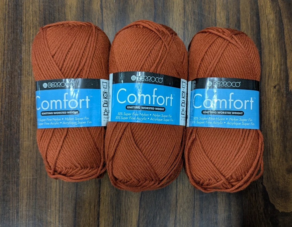 Lote 3 madejas de hilo Berroco Comfort Worsted Weight. 100g Ea. #9746 óxido de hierro Foto 1 de 1
