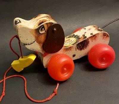 Fisher-Price Little Snoopy 木制狗拉玩具 摇摆和 Yips 1965 美国 — 第 1/4 张图片