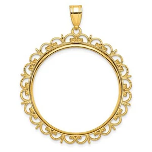 14k Yellow Gold Ornate Border Prong Set Australia 1 oz Lunar Tiger Coin Bezel - Picture 1 of 7