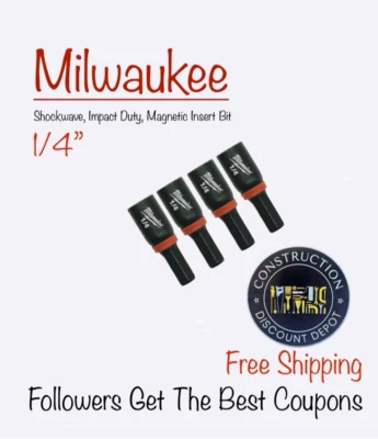 Paquete de 4 destornilladores de tuerca magnética Milwaukee SHOCKWAVE de 1/4" para insertos de trabajo de impacto Foto 1 de 2
