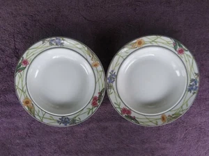 DANSK Cafe Flora Soup Cereal Bowls Yellow Blue Red Flowers 8.75" Set of 2 - Picture 1 of 4
