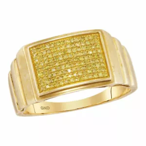 10kt Yellow Gold Mens Round Yellow Color Enhanced Diamond Cluster Ring 1/4 Cttw - Picture 1 of 1