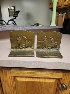 HEAVY Bronze VINTAGE BOOKENDS Pray For Harvest - Picture 1 of 7