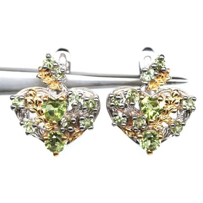925 Sterling Silver White Gold Plated 4 x 4 mm. Green Peridot Earrings - Image 1 of 4
