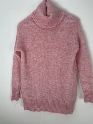 Jigsaw Wool Roll Neck Jumper XS UK 6-8 Pink Mohair Wool Blend Knit Top Oversized - Image 1 of 4