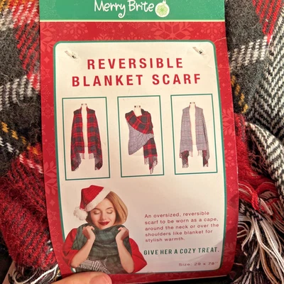 NUEVA BUFANDA MANTA REVERSIBLE DE GRAN TAMAÑO ~ Cuadros rojos/Espiga blanca y negra cálida Foto 1 de 3