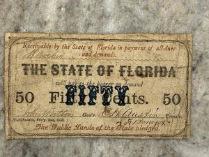 1863 50 Cent State of Florida Fractional Civil War Circulated - Picture 1 of 6