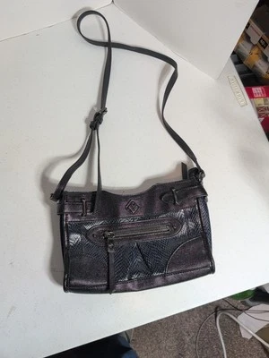Simply Vera Vera Wang Faux Leather Black Small Purse w/ Blue Snakeskin Accent. - Image 1 of 4