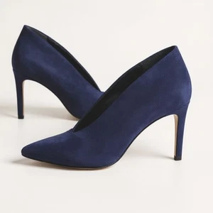 Diane Von Furstenberg Lovero Italian Suede Pointed Toe Blue Heels Shoes Size 6 - Picture 1 of 11