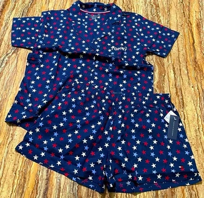 Tommy Hilfiger Conjunto de Pijama 2 Piezas Azul Manga Corta Top y Pantalones Cortos Pequeño Foto 1 de 4