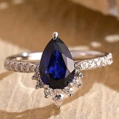 3.40Ct Pear Cut Natural Sapphire and Diamond Gemstone Ring Solid 14K White Gold - Image 1 of 4