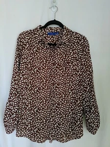 Apt. 9 Animal Print Button Up Blouse Shirt Lg   Brown White Pink  - Picture 1 of 9
