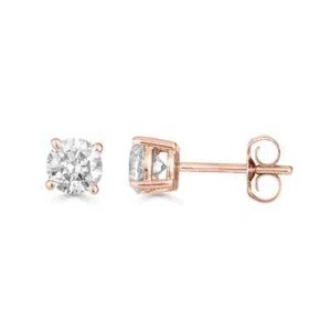 14k Rose Gold 1/2 Carat Solitaire Created White Diamond Stud Earrings (G-H, SI) - Picture 1 of 6