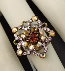 Michal Negrin Ring Chunky 3D Champaign Beige Pink Deco Flower Cocktail Party - Picture 1 of 18