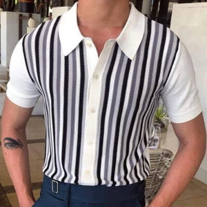 Mens Striped Contrast Knitwear Viscose Leisure Top Flocking Detail - Picture 1 of 11