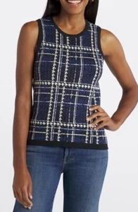 NWOT Daniel Rainn Benson CrewNeck Sweater Tank Top 1X Blue Black Stitch Fix $58 - Picture 1 of 8