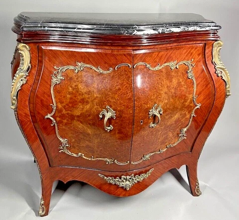 Antique French Louis XVI Mahogany Commode With Patinated Gild Bronze Decorations Cover