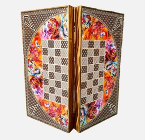Backgammon Set Persian Khatam Wooden Handmade Game Board 50cm / Gift for Dad🎁 - Picture 1 of 8