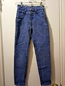 Justice Premium Jeans 10 R High Waist Jegging Blue-Black 2 Button Band - Picture 1 of 4