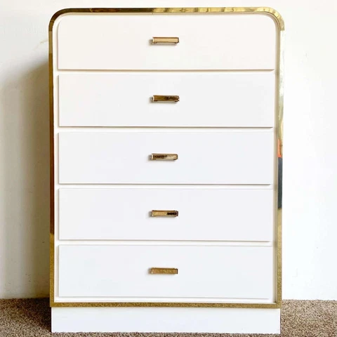 Postmodern White Lacquer Laminate Highboy Dresser Cover