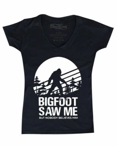 Bigfoot Saw Me But Nobody Believes Him Women's V-Neck T-shirt Funny Camping Tee - Picture 1 of 10