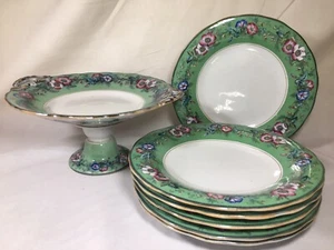 c1850 Staffordshire T. Dimmock Pearl Ware "Rose Border" COMPOTE & PLATES #3572 - Picture 1 of 12
