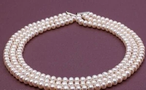 Triple Strands AAAA South Sea White Pearl Necklace 18-20" 14k white Gold P - Picture 1 of 5