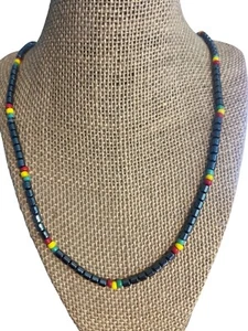 Vintage Hematite Bead Rasta Necklace Red Yellow Green Screw Barrel Clasp 22" - Picture 1 of 4