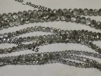 100 Faceted Rondelle 2 Shade Half Silver Crystal Glass Beads  2x3mm 3x4mm 4x6mm  - Image 1 of 2
