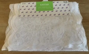 NUEVO CORREDOR MESA DE ENCAJE BLANCO PASCUA 13"" X 72"" HUEVOS FLORES BORDES FESTONEADOS PRIMAVERA - Imagen 1 de 4