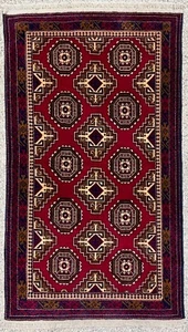 Hand Knotted Afghan Balouch Tribal Red Wool Oriental Area Rug 2'10" x 4'10" - Picture 1 of 5