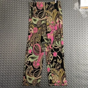 Softwear Petite by Mark Singer Black Multi Color Paisley Floral Pants Women's M - Picture 1 of 7