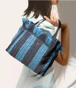 NWT KATE SPADE SAM STRIPE STRAW MEDIUM SATCHEL - Picture 1 of 11