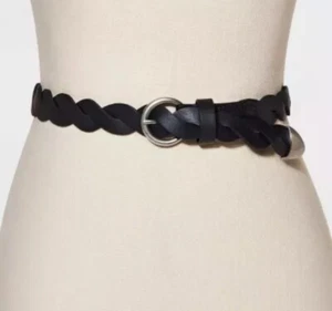 NEW Universal Thread Women's Rope Belt Adjustable Small Black Braided Silver - Picture 1 of 3
