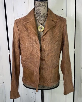 Chaqueta de Cuero Vintage Boho Newport News Cuero Canela Piezas RARA Talla 14 Foto 1 de 4