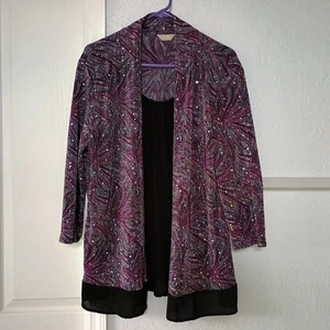 Coral Bay Cardigan Blouse 1 Piece Knit Long Sleeve Women's Size XL Purple  Black - Picture 1 of 7