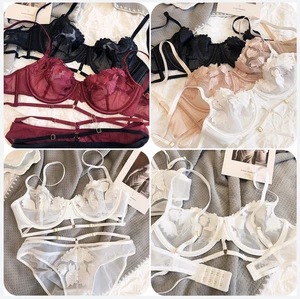 32 34 36 38 Cup: B C D Womens Ultra Sheer Bra +Panty Sets Padded Push Up Bra Set - Picture 1 of 39