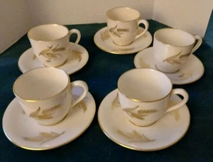 Vintage Lenox Harvest  Wheat Gold - Set Of  Five Demitasse Cups And Saucers - Picture 1 of 5