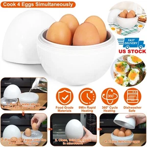 4-Egg Microwave Egg Cooker Egg Pot Steamer Hardboiled Eggs Maker Dishwasher Safe - Picture 1 of 12